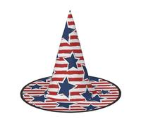 DUWAA Red White Star Stripe Flag Print Witch Hat Witches Hats Halloween Women Adult Wizard Men Costume Cosplay Party Accessory-1pcs
