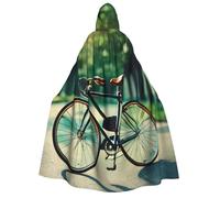 DUWAA Retro bicycle print Halloween Hooded Robe Cloak for Adult Men Women Wizard Vampire Knight Fancy Cool Cape Costume