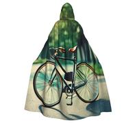 DUWAA Retro Bicycle Print Witch Cloak, Cloak With Hood, Halloween Hooded Cape, Wizard Robe Men Cosplay Costume