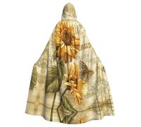 DUWAA Retro Sunflower Print Adult Halloween Hooded Cape, Full Length Unisex Cloak For Men Women, For Halloween Cosplay