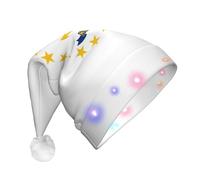 DUWAA Rhode Island State Flag Print Funny Light Up Santa Hat With Blinking Color, Led Soft Faux Christmas Hat For Adults