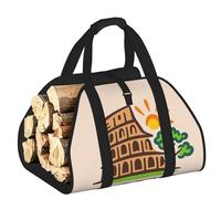 DUWAA Rome Colosseum Tree Sun Lands Print Wood Baskets with Handle Large Log Store for Fireplace Wear-Resistant Picnic Bags Log Basket
