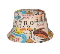 DUWAA Rome Map with Landmarks Illus Print Bucket Hat for Woman Men,Summer Travel Fishing Beach Sun Hat, Lightweight Outdoor Cap Black