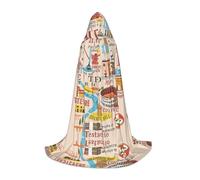 DUWAA Rome Map With Landmarks Illus Print Halloween Costume Clothes Halloween Medieval Costume Cape For Women Men Renaissance Hooded Cloak