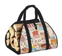 DUWAA Rome Map with Landmarks Illus Print Wood Baskets with Handle Large Log Store for Fireplace Wear-Resistant Picnic Bags Log Basket