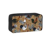 DUWAA Rooster and Chicken Print Print Large Capacity Zipper Pencil Case for School Office College, Big Capacity Pencil Bag Holder Adult