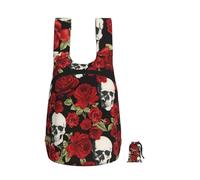 DUWAA Rose Skull Print Anti-Tear Backpack For Men Women Foldable Shopping Bag Ultra Light Camping Backpack Work Bag