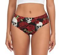 DUWAA Rose Skull Print Women'S Briefs, Full Coverage Soft Underwear, Stretch Panties For Women, Seamless Brief