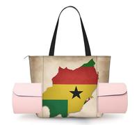 DUWAA Sao Tome and Principe Flag Map04 Print Large Work Tote Bag with Yoga Mat Holder, Large Size Pocket Everyday Bag for Yoga Gym