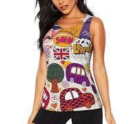 DUWAA School Newspaper in English Print Women's Workout Tank Top, Casual Athletic Running Yoga Shirts, Quick Dry Sleeveless Tops Black