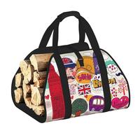 DUWAA School Newspaper in English Print Wood Baskets with Handle Large Log Store for Fireplace Wear-Resistant Picnic Bags Log Basket