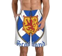 DUWAA Scotland Shield with Lion Print Quick Dry Shorts for Men, Lightweight Summer Beach Shorts with Pockets, Elastic Waistband White