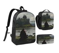 DUWAA Scottish retro print Backpack 3pcs Set Including 17 Inch Large BookBag With Lunch Bag And Practical Pen Bag, Black, One Size, Black, One Size