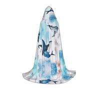 DUWAA Sea Whale And Jellyfish Print Halloween Hooded Cloak Cape Medieval Style For Christmas Party, Cosplay Masquerade Costumes