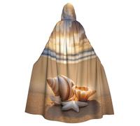 DUWAA Seashell Landscape On The Beach Print 59inch Carnival Cape, Unisex Adult Hooded Cloak For Halloween Witch Vampire Wizard Cosplay
