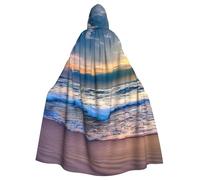 DUWAA Serene Seaside Sunset Print Witch Cloak, Cloak With Hood, Halloween Hooded Cape, Wizard Robe Men Cosplay Costume