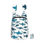 DUWAA Shark Pattern With Various Gestures Print Anti-Tear Backpack For Men Women Foldable Shopping Bag Ultra Light Camping Backpack Work Bag