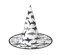 DUWAA Sharks Nautical Print Witch Hat Witches Hats Halloween Women Adult Wizard Men Costume Cosplay Party Accessory-1pcs
