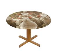 DUWAA Sheep And Lambs Print Oxford Fitted Table Cover For Patio Picnic, Waterproof Round Tablecloth For Home And Outdoor