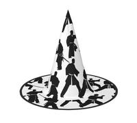 DUWAA Silhouettes Of Martial Arts Print Witch Hat, Wizard Hat Cosplay Accessories For Halloween Costume Party Masquerade Carnivals-3pcs