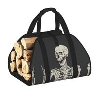 DUWAA Skull Rock Roll Skeleton Bone Print Wood Baskets with Handle Large Log Store for Fireplace Wear-Resistant Picnic Bags Log Basket