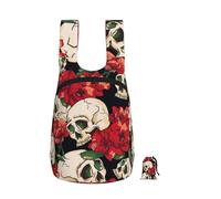 DUWAA Skull Rose-Red Print Anti-Tear Backpack For Men Women Foldable Shopping Bag Ultra Light Camping Backpack Work Bag