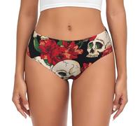 DUWAA Skull Rose-Red Print Women'S Briefs, Full Coverage Soft Underwear, Stretch Panties For Women, Seamless Brief