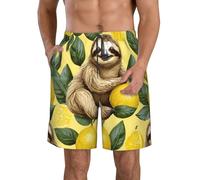 DUWAA Sloths On Yellow Lemons Print Men's Casual Short, Lightweight Summer Beach Shorts, Quick Dry Workout Athletic Shorts