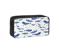 DUWAA Small Blue Whale Swimming Print Large Capacity Zipper Pencil Case for School Office College, Big Capacity Pencil Bag Holder Adult