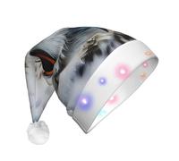 DUWAA Snowy Owl Eyes Print Funny Light Up Santa Hat With Blinking Color, Led Soft Faux Christmas Hat For Adults
