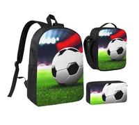 DUWAA Soccer Sports Ball print Backpack 3pcs Set Including 17 Inch Large BookBag With Lunch Bag And Practical Pen Bag, Black, One Size, Black, One Size