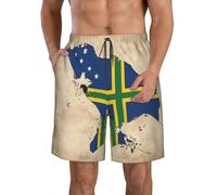 DUWAA Solomon Islands Flag Map with Cross Lines Print Men's Quick Dry Shorts with Pockets, Summer Beach Athletic Shorts, for Hiking Running Gym White