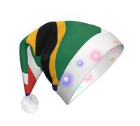 DUWAA South Africa Flag Print Light Up Christmas Hat With 3 Blinking Color, Adults Led Soft Faux Santa Cap For Party