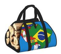 DUWAA South America Flags Map Desig Print Wood Baskets with Handle Large Log Store for Fireplace Wear-Resistant Picnic Bags Log Basket