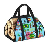 DUWAA South America Map with Icons Print Wood Baskets with Handle Large Log Store for Fireplace Wear-Resistant Picnic Bags Log Basket