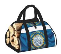 DUWAA South Dakota Flag Map Print Wood Baskets with Handle Large Log Store for Fireplace Wear-Resistant Picnic Bags Log Basket
