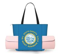DUWAA South Dakota Flag Print Large Work Tote Bag with Yoga Mat Holder, Large Size Pocket Everyday Bag for Yoga Gym