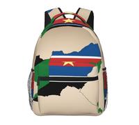 DUWAA South Sudan Flag Map With Yellow Star Print Shoulder Bag With 1 Large, 1 Front And 2 Side Pockets, Adults Water-Resistant Bookbag Backpack