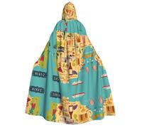 DUWAA Spain Map With Icons Illustra print Cloak with Hood for Men Women, Hooded Cape Cloak Unisex Halloween Witch Vampire Costume