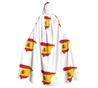 DUWAA Spanish Flag Map Print 59inch Carnival Cape, Unisex Adult Hooded Cloak For Halloween Witch Vampire Wizard Cosplay