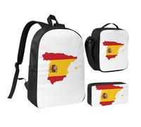 DUWAA Spanish Flag Map print Backpack 3pcs Set Including 17 Inch Large BookBag With Lunch Bag And Practical Pen Bag, Black, One Size, Black, One Size