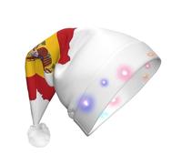 DUWAA Spanish Flag Map Print Light Up Christmas Hat, Glow Lighted Santa Cap With Colorful Led Strip Light For Adults