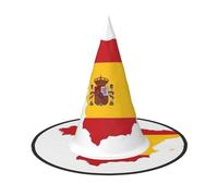 DUWAA Spanish Flag Map Print Witch Hat, Wizard Hat Cosplay Accessories For Halloween Costume Party Masquerade Carnivals-3pcs