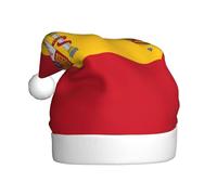 DUWAA Spanish Flag Print Christmas Hat, Fun Plush Adult Santa Hat, Novelty Holiday Headwear For New Year Festive Party