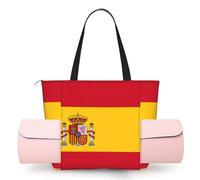DUWAA Spanish Flag Print Large Work Tote Bag with Yoga Mat Holder, Large Size Pocket Everyday Bag for Yoga Gym