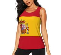 DUWAA Spanish Flag Print Workout Tank Tops for Women, Dry Fit Running Wicking Tank Tops, Sleeveless Yoga Shirts Black