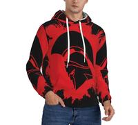 DUWAA Spartan Warrior Helmet Print Mens Hoodies Pullover, Long Sleeve Drawstring Hooded Sweatshirt, Adult Winter Sweatshirts Black