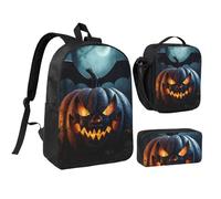 DUWAA Spider Pumpkin print Backpack 3pcs Set Including 17 Inch Large BookBag With Lunch Bag And Practical Pen Bag, Black, One Size