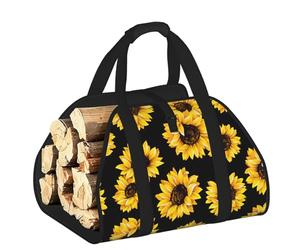 DUWAA Spring Sunflowers Retro Flowers Print Large Fire Wood Sling Carrier with Handles for Easy Transport Carrying and Wood Stove 48×101cm