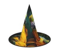 DUWAA Summer Parrot Print Witch Hat, Wizard Hat Cosplay Accessories For Halloween Costume Party Masquerade Carnivals-3pcs